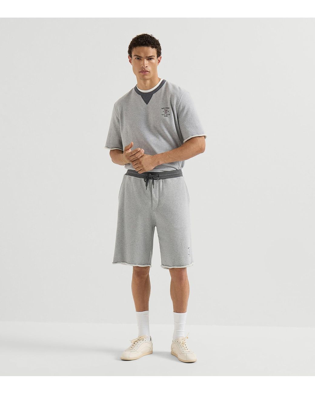 Brunello Cucinelli Gray Cotton Track Bermuda Shorts for men