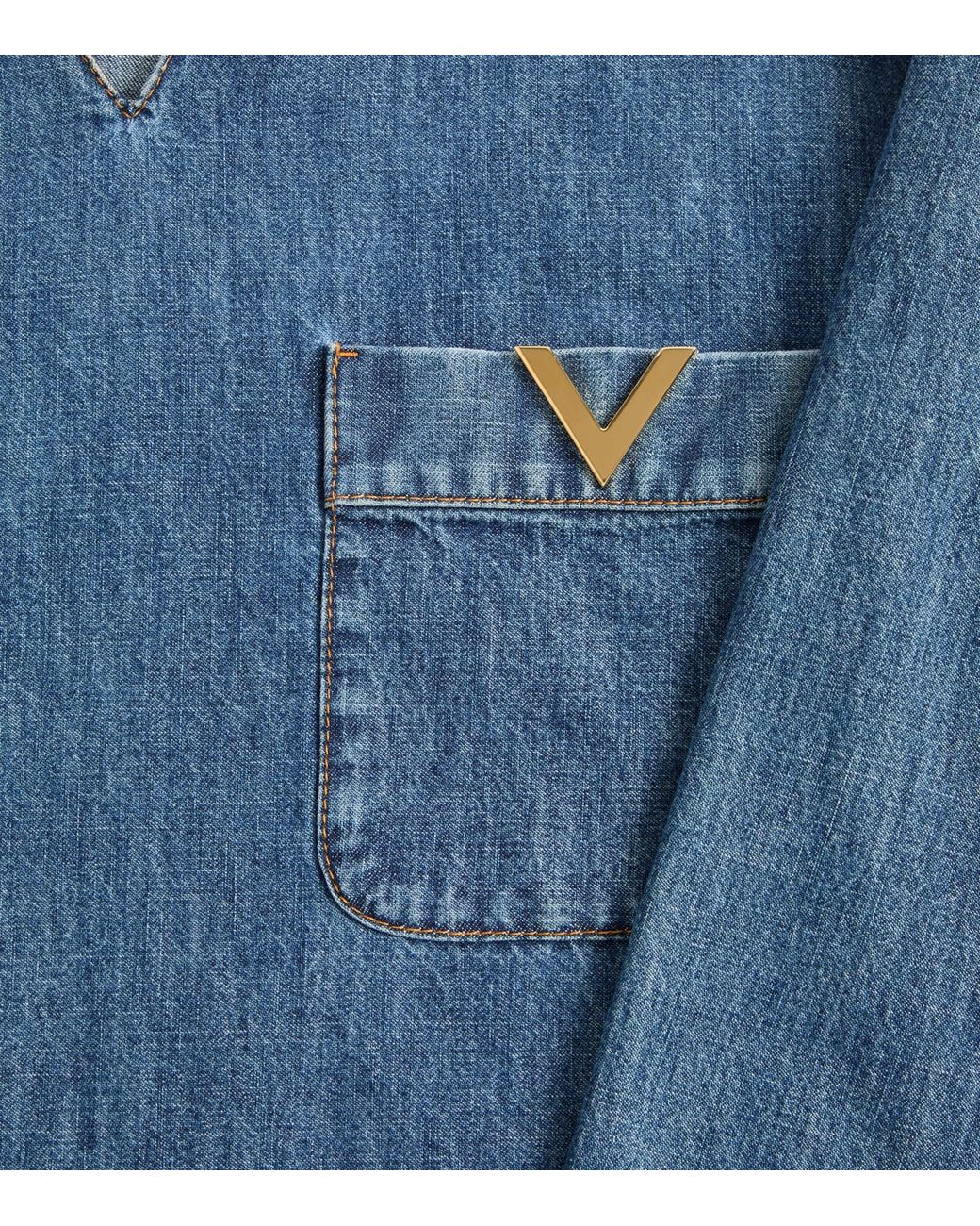 Valentino Blue Denim V-Neck Shirt