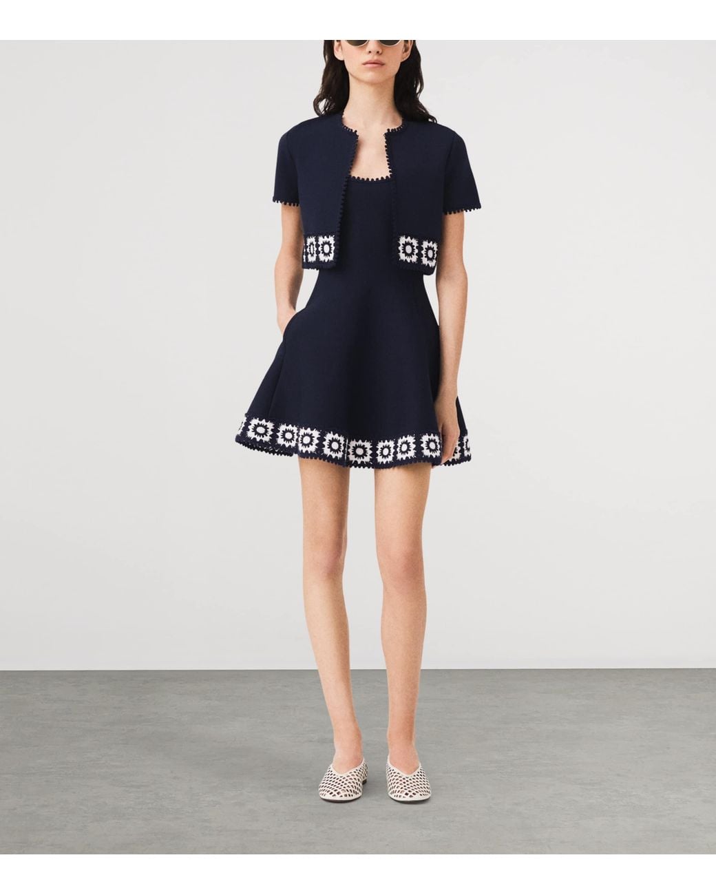 Maje Blue Crochet-Trim Cardigan