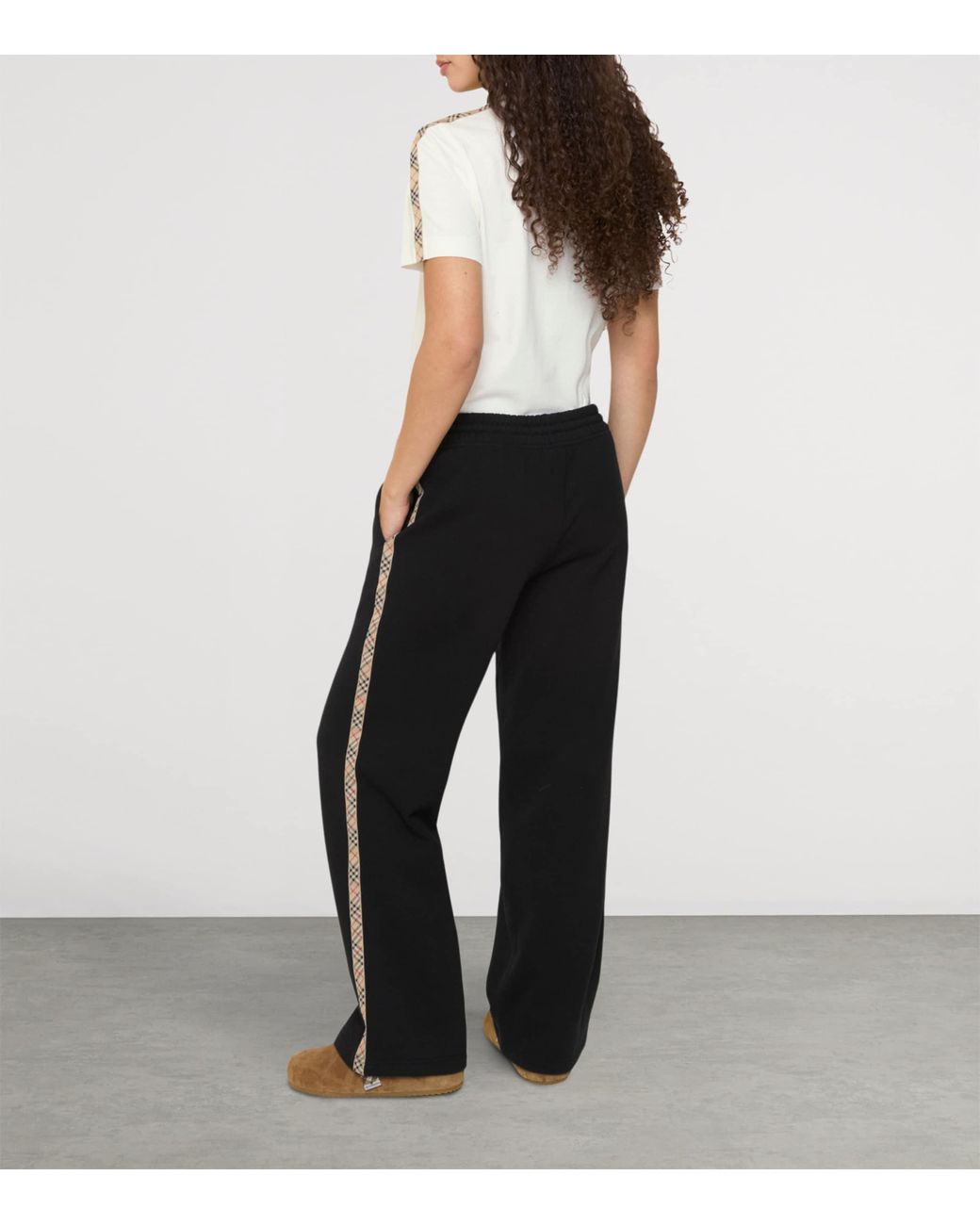 Burberry Black Jersey Check-Trim Sweatpants