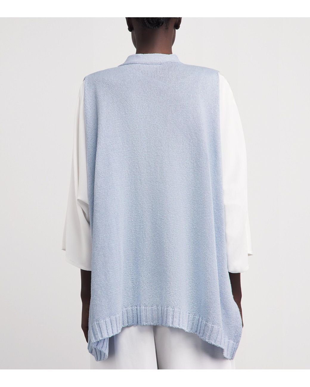 Eskandar Blue Linen-Organic Cotton Sleeveless Cardigan