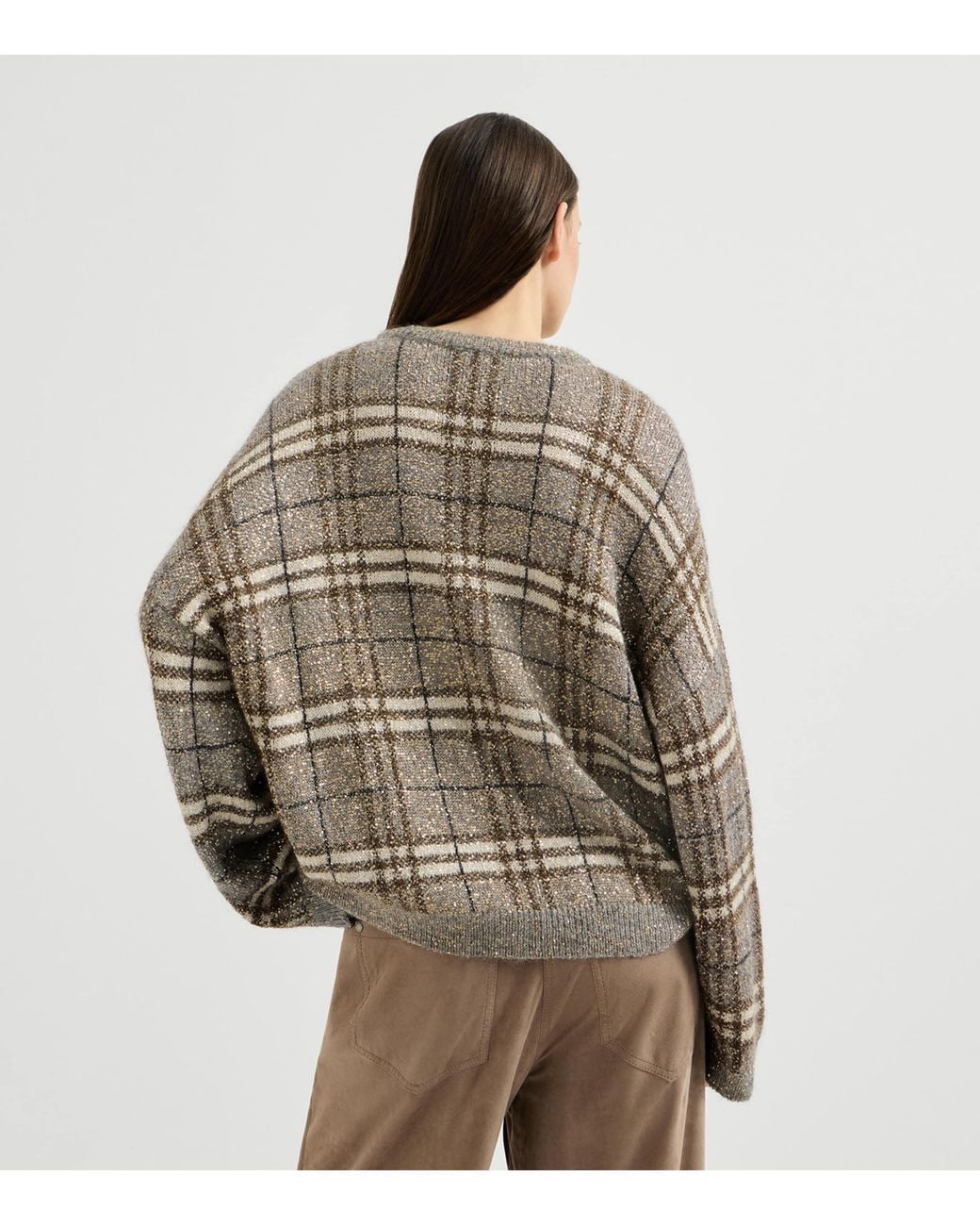Brunello Cucinelli Gray Sequin Check Sweater