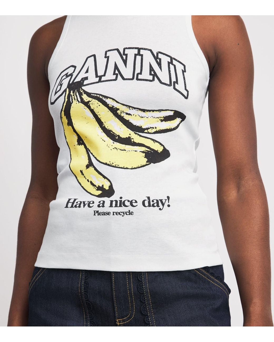 Ganni White Organic Cotton Graphic Tank Top