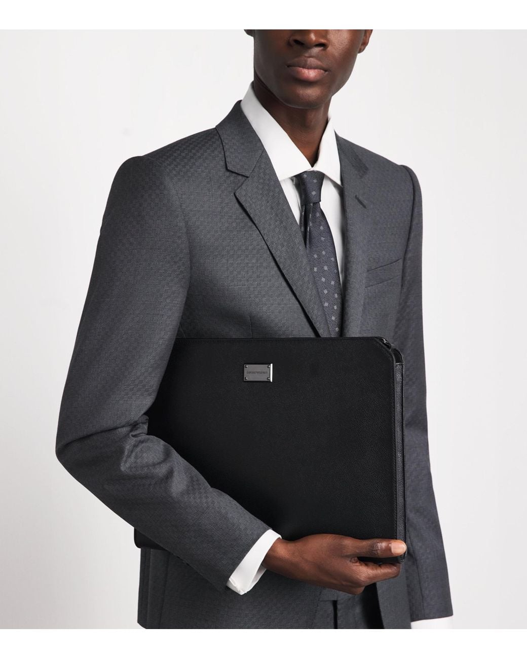 Emporio Armani Black Leather Logo Portfolio Pouch for men