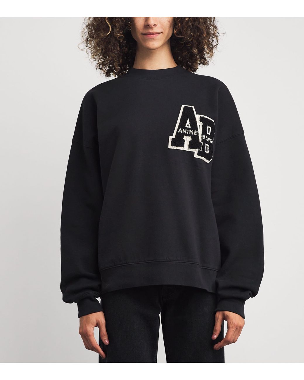 Anine Bing Black Oversized Miles Letterman Sweatshirt