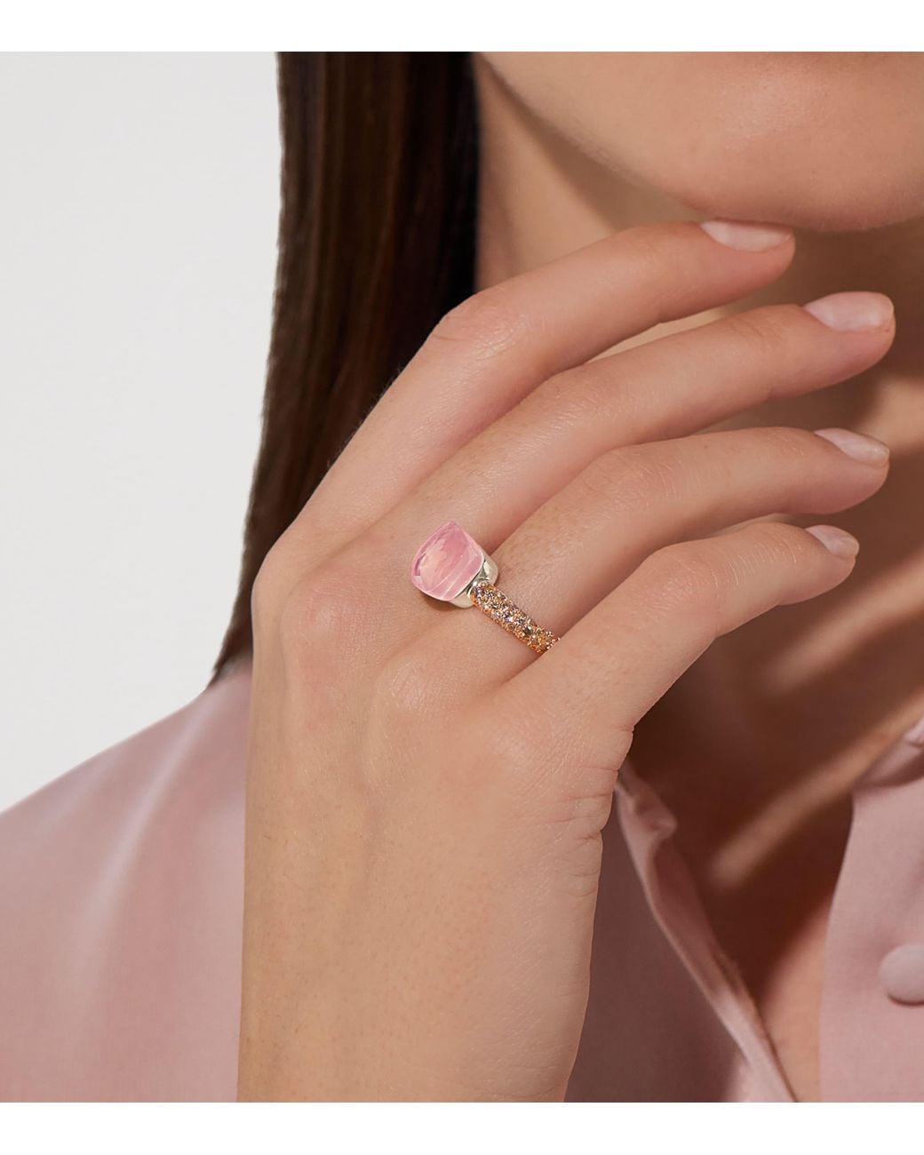 Pomellato Pink Mixed, Diamond, Chalcedony And Quartz Nudo Ring