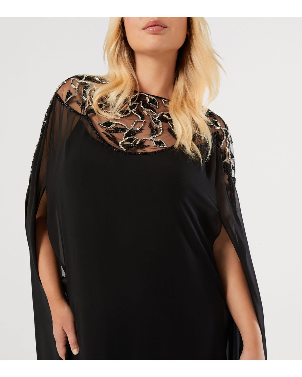 Marina Rinaldi Black Embellished Maxi Dress And Cape