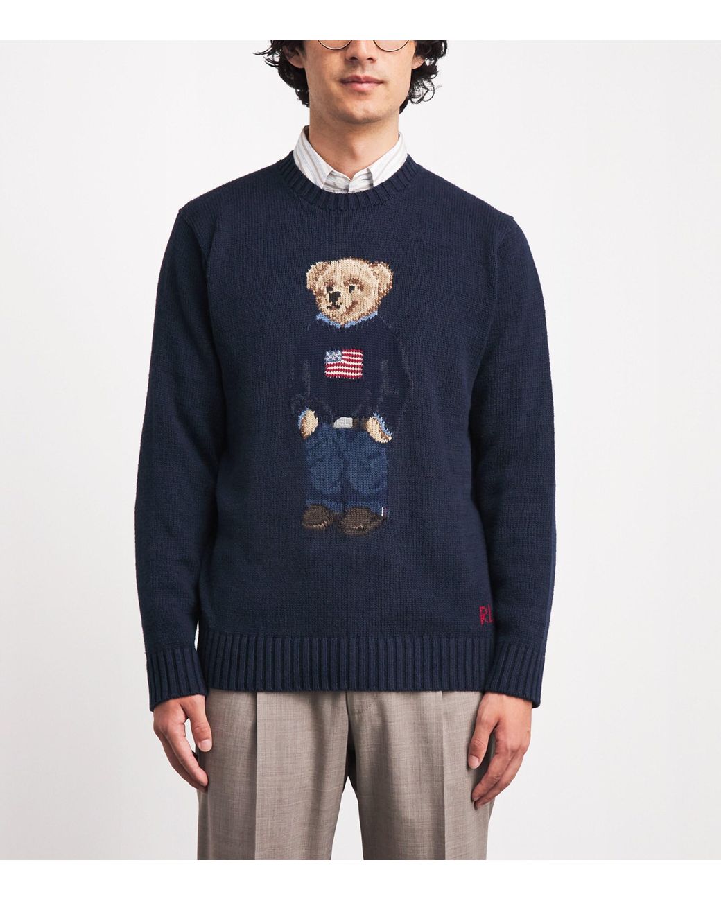 Polo Ralph Lauren Blue Cotton-Linen Polo Bear Sweater for men