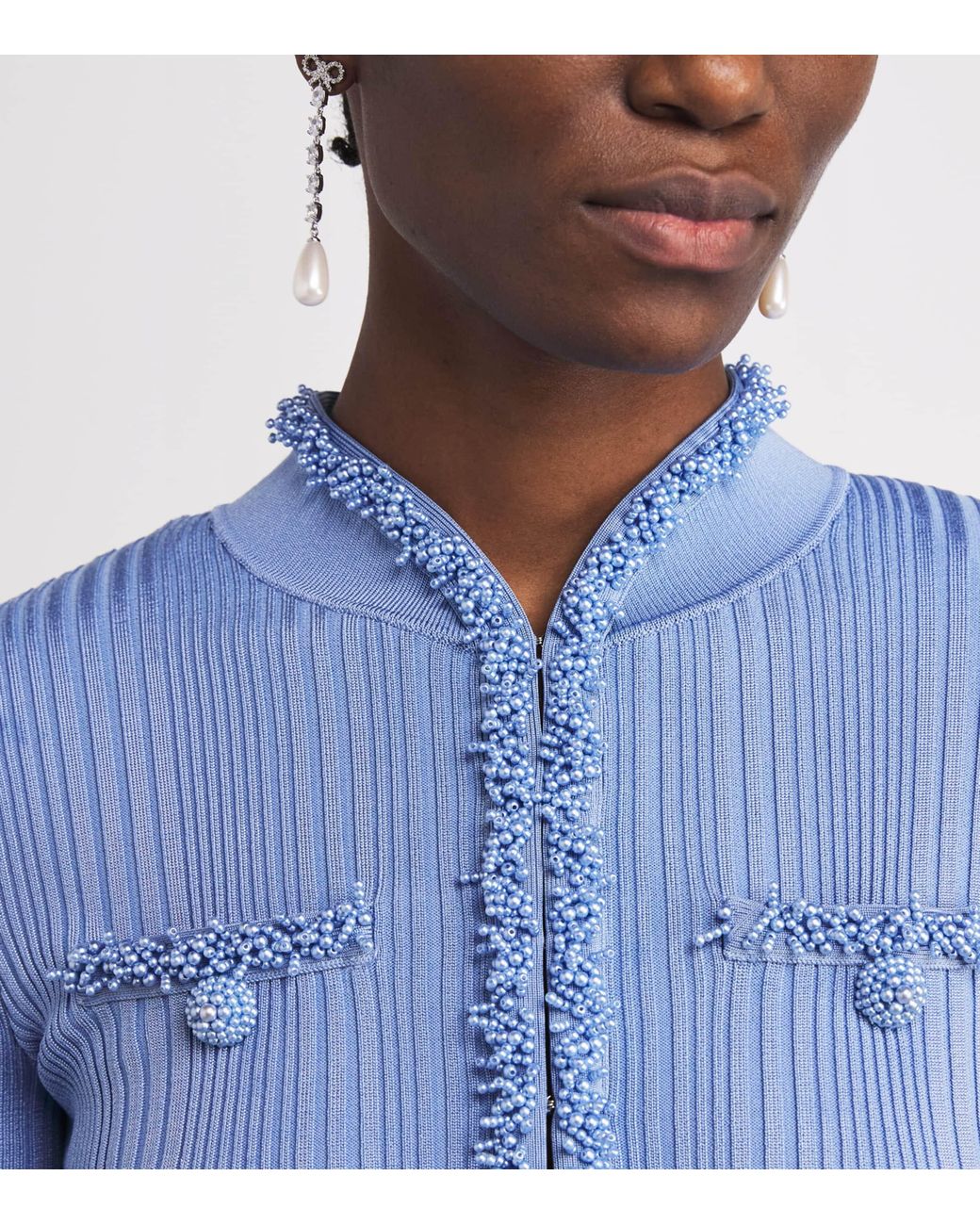 Self-Portrait Blue Embellished Knitted Mini Dress