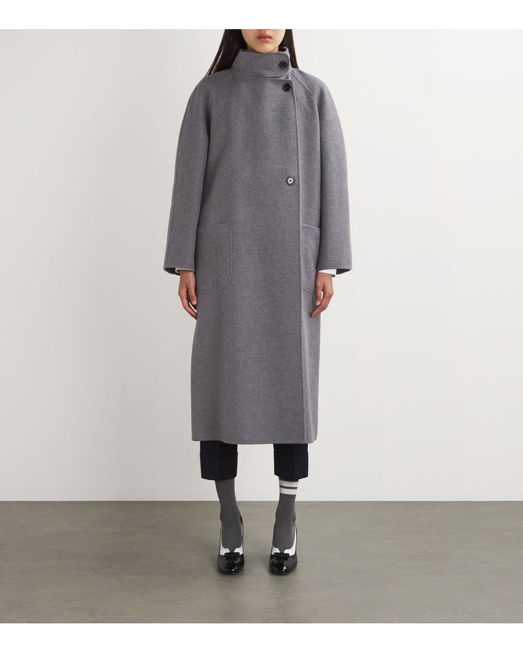 Thom Browne Gray Wool-Cashmere High-Neck Overcoat