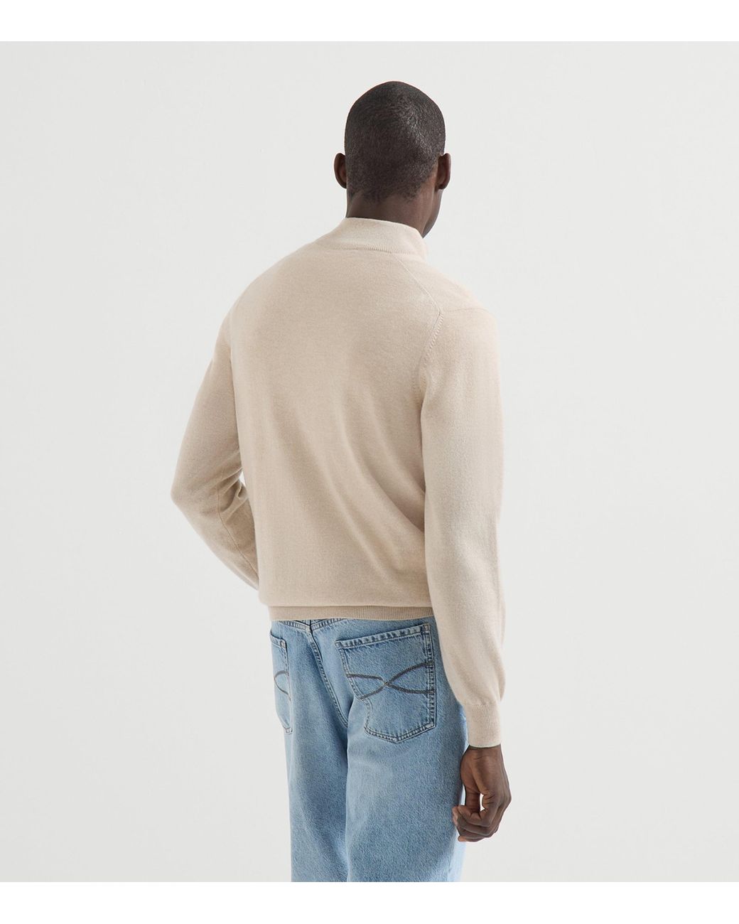 Brunello Cucinelli Natural Cashmere Quarter-Zip Sweater for men