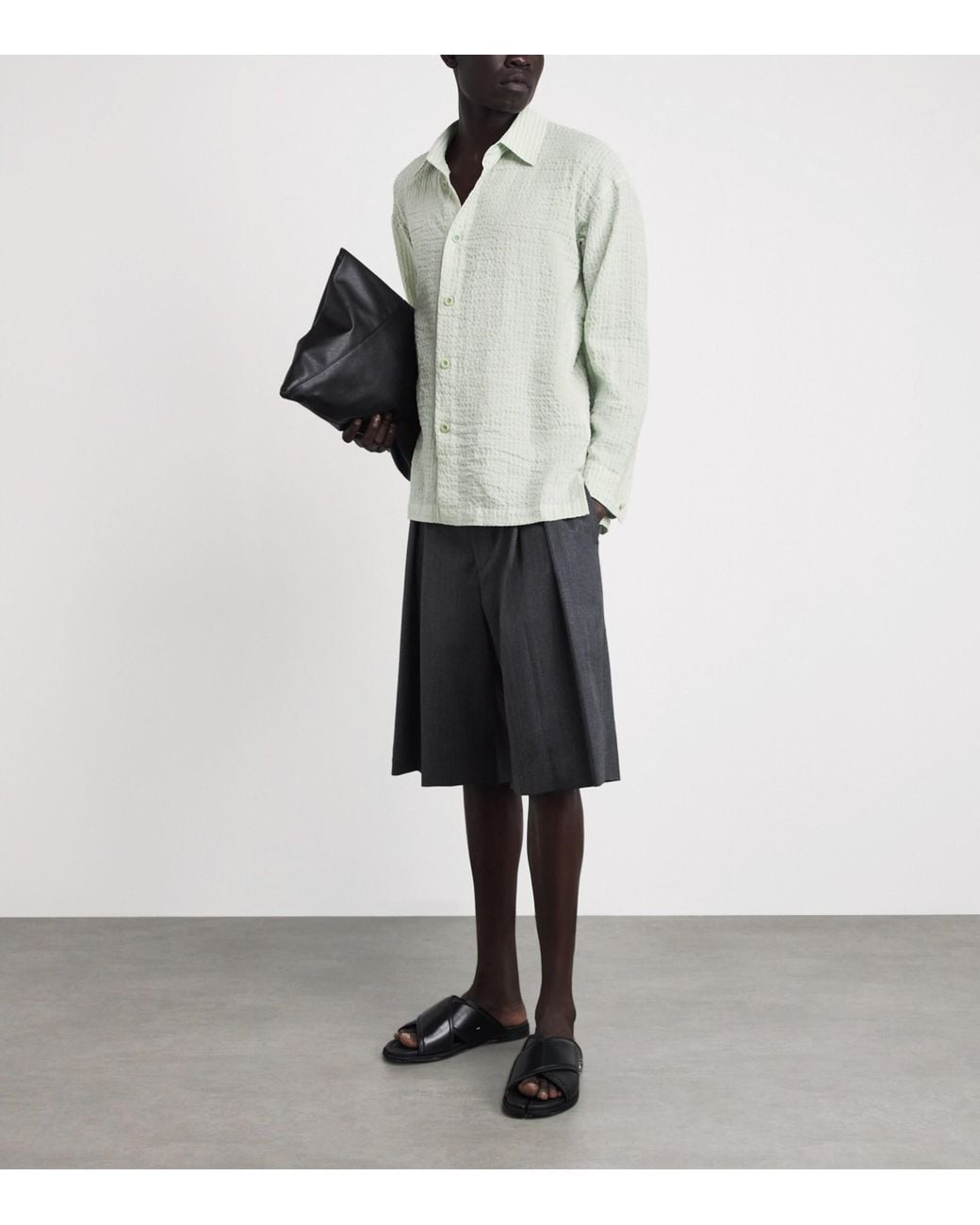 IM MEN White Cotton-Linen Stripe Shrink Shirt for men