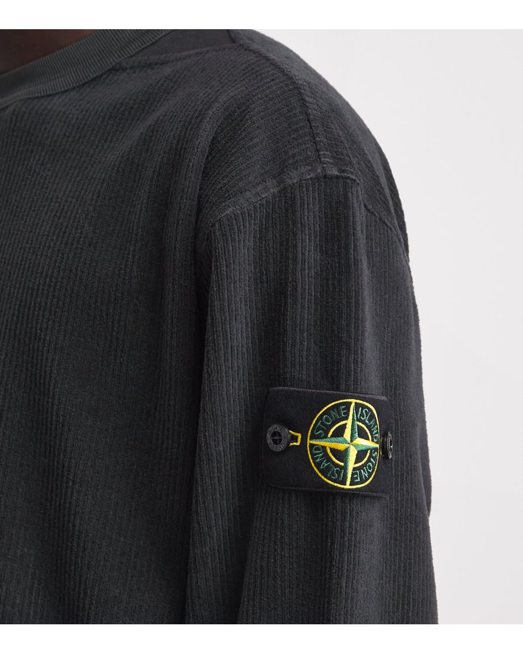 Stone Island Black Cotton Rib-Knit Compass Sweatshirt for men