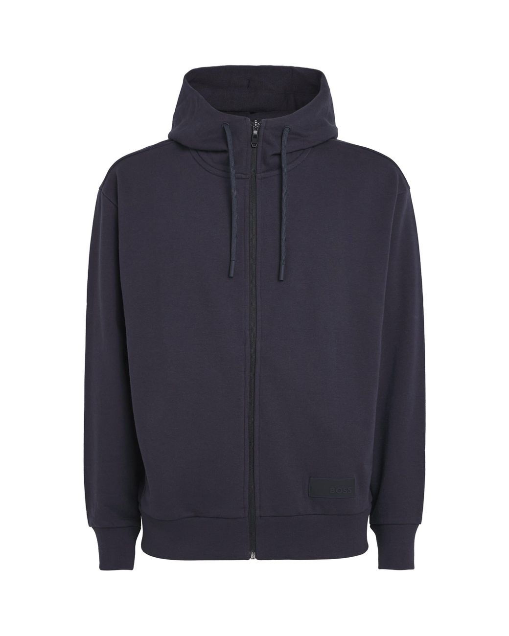 Boss Blue Cotton-Blend High-Neck Zip Hoodie for men