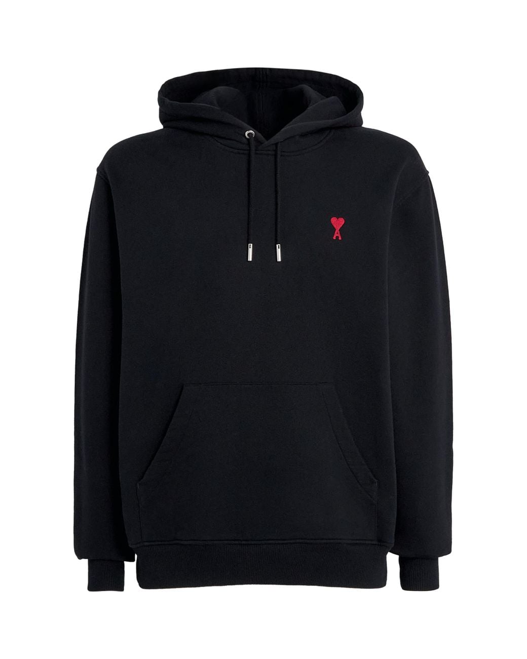 AMI Black Cotton Embroidered Ami De Coeur Logo Hoodie for men