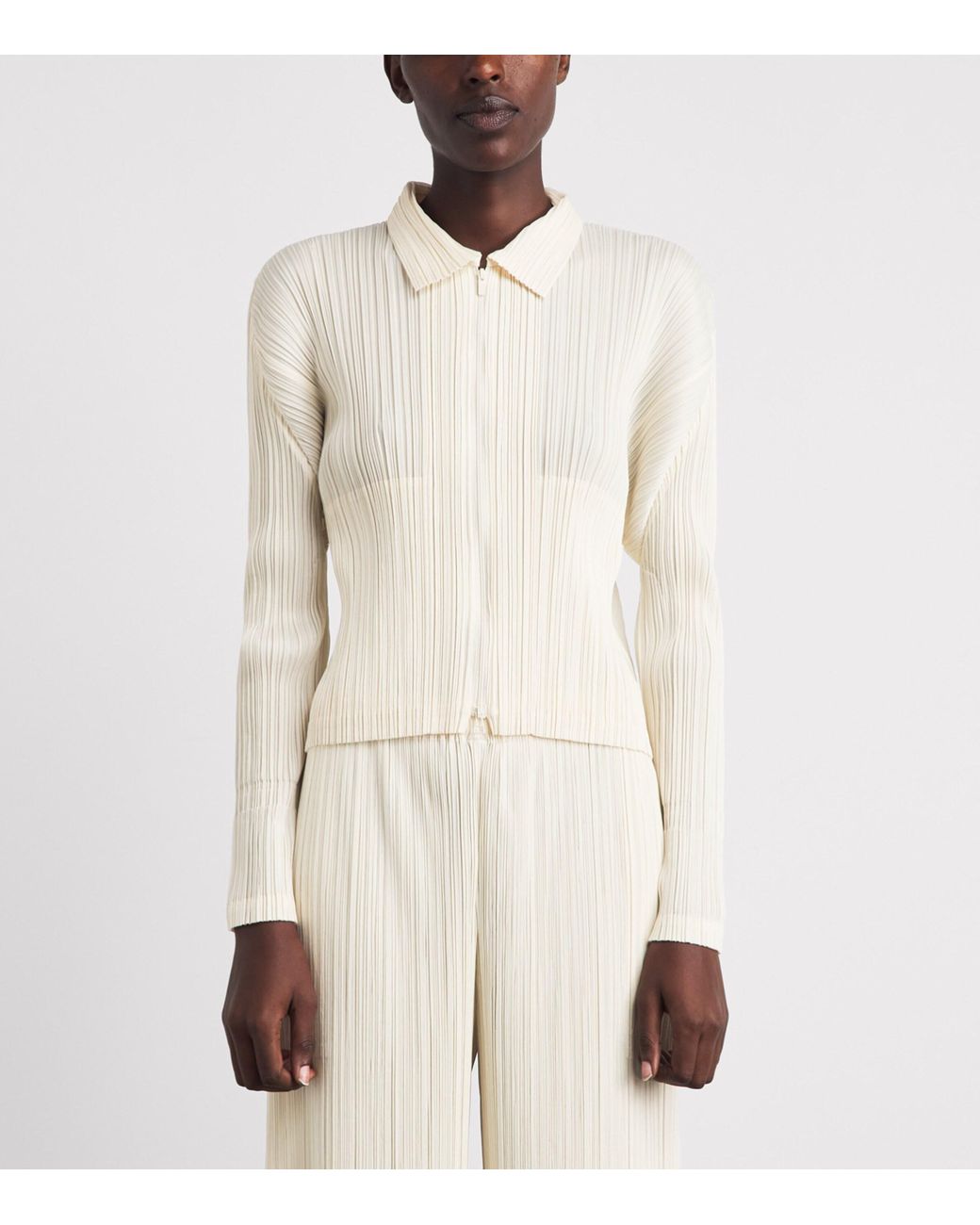 Pleats Please Issey Miyake White Monthly Colors August Zip-Up Cardigan