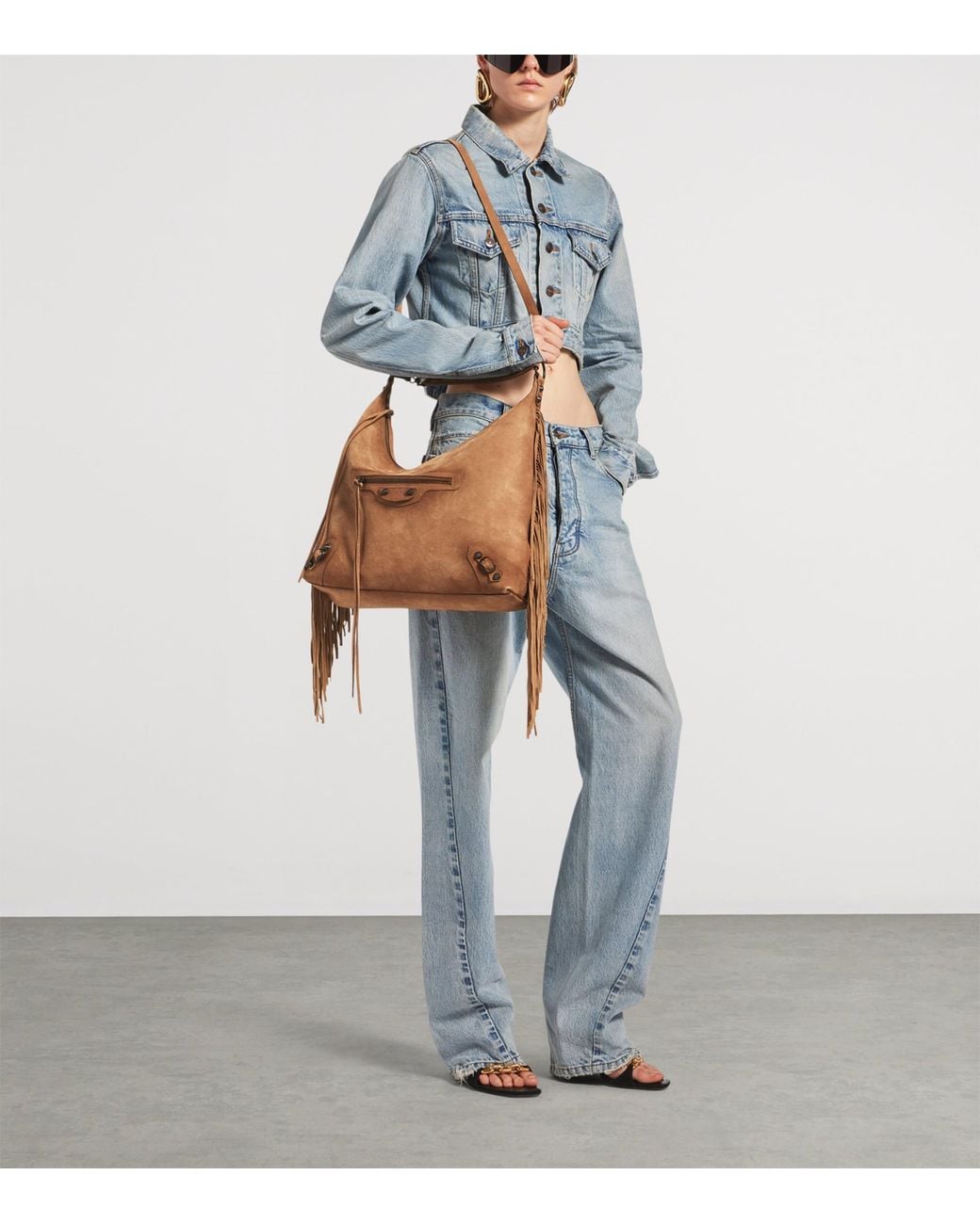 Balenciaga Brown Medium Suede Fringe Le City Shoulder Bag