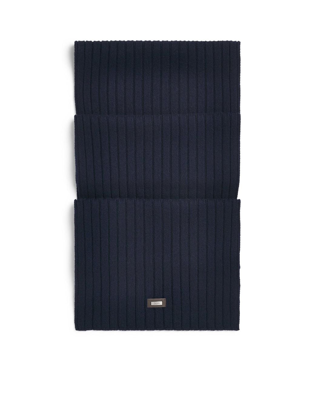 Herno Blue Cashmere Rib-Knit Scarf for men