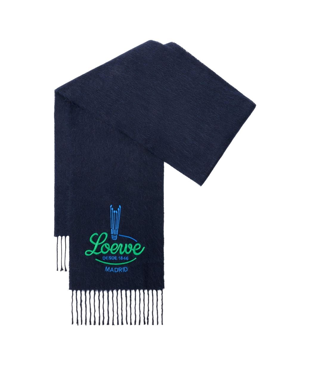 Loewe Blue Alpaca-Wool Embroidered Scarf
