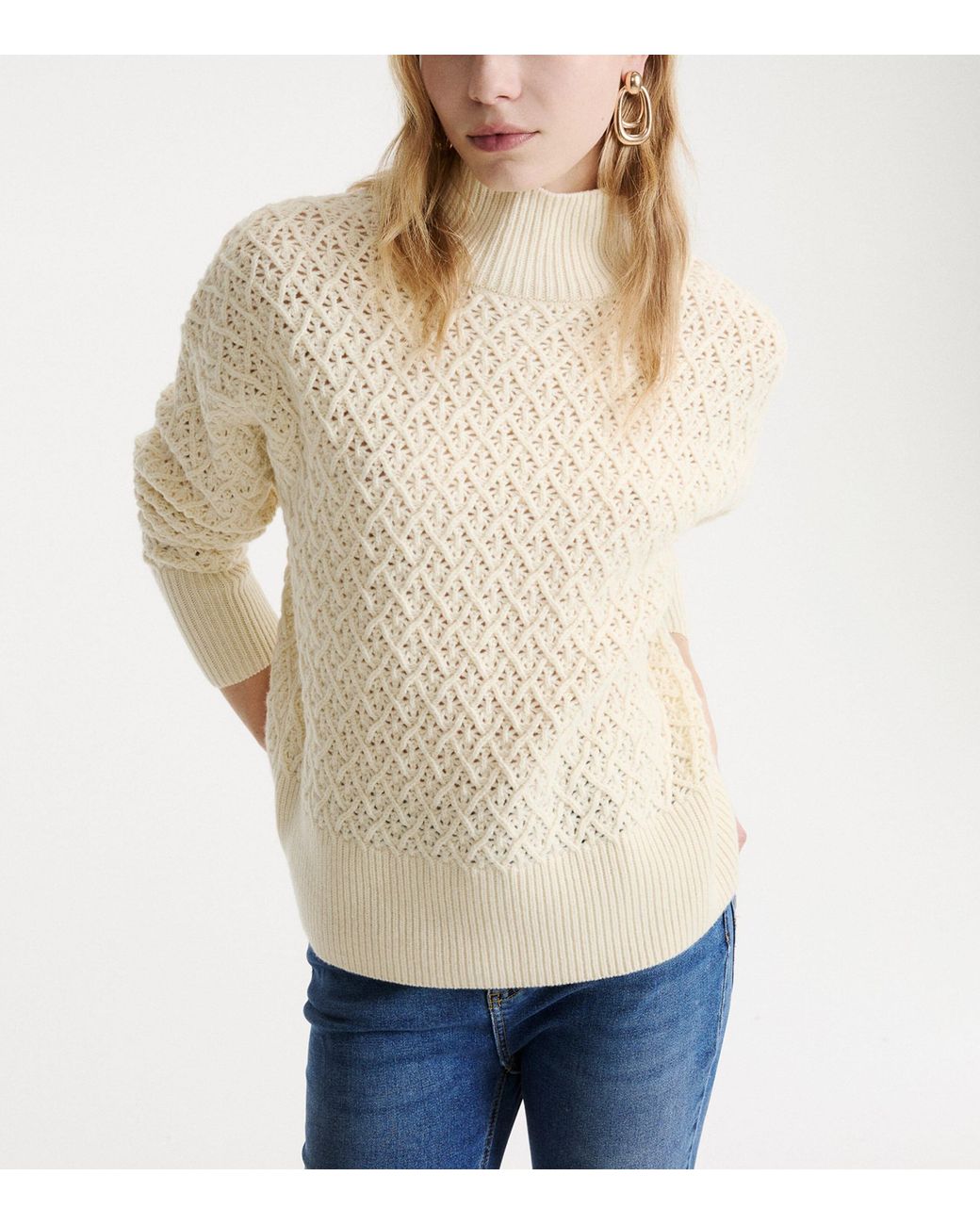 Marella White Virgin Wool Open Knit Sweater