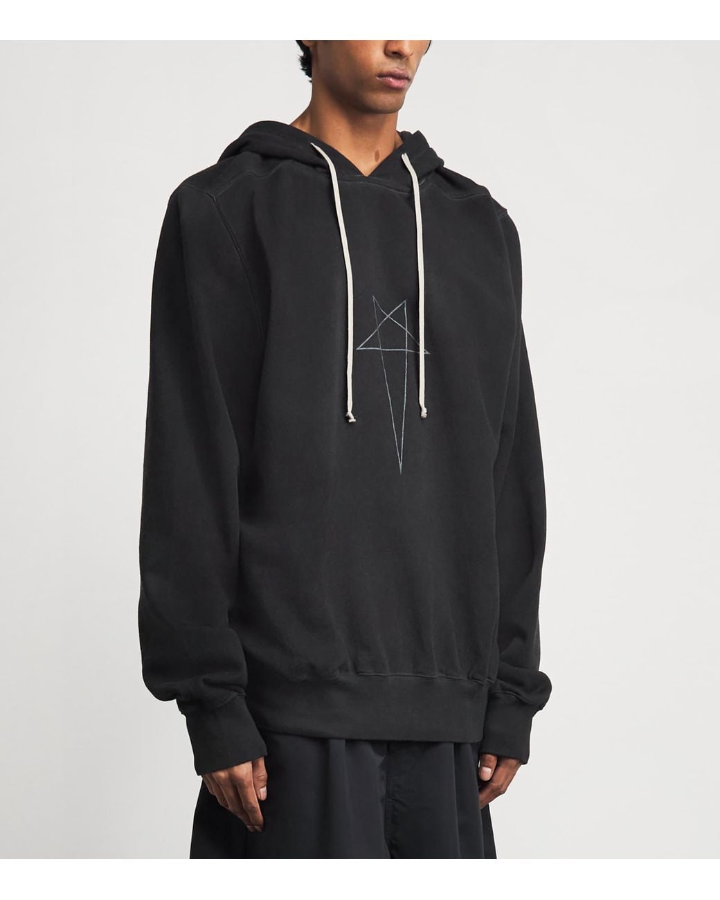Rick Owens Black Cotton Pentagram Hoodie for men