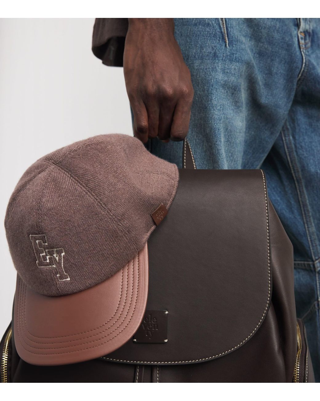 Eleventy Brown Cashmere Wool-Lined Embroidered Baseball Cap for men