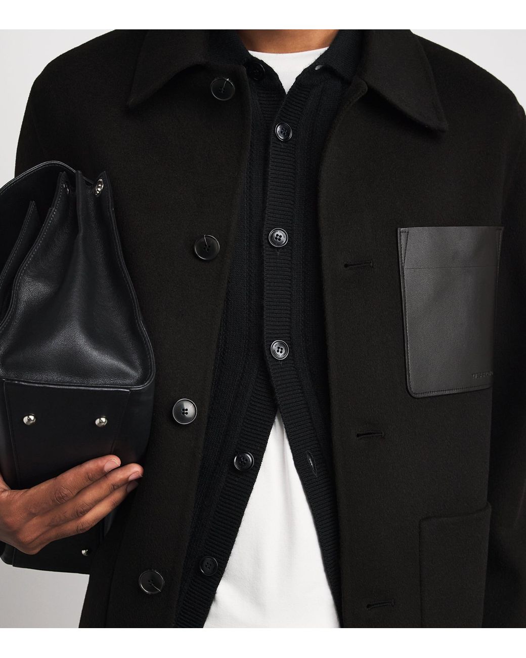 Yves Salomon Black Wool-Cashmere Leather Patch Overshirt for men