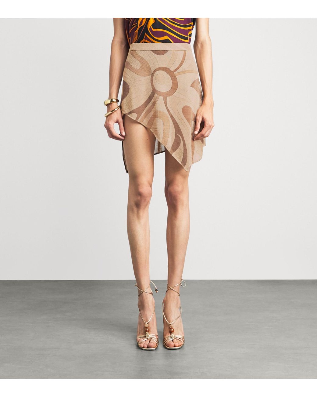 Emilio Pucci Natural Lurex Marmo Print Mini Skirt