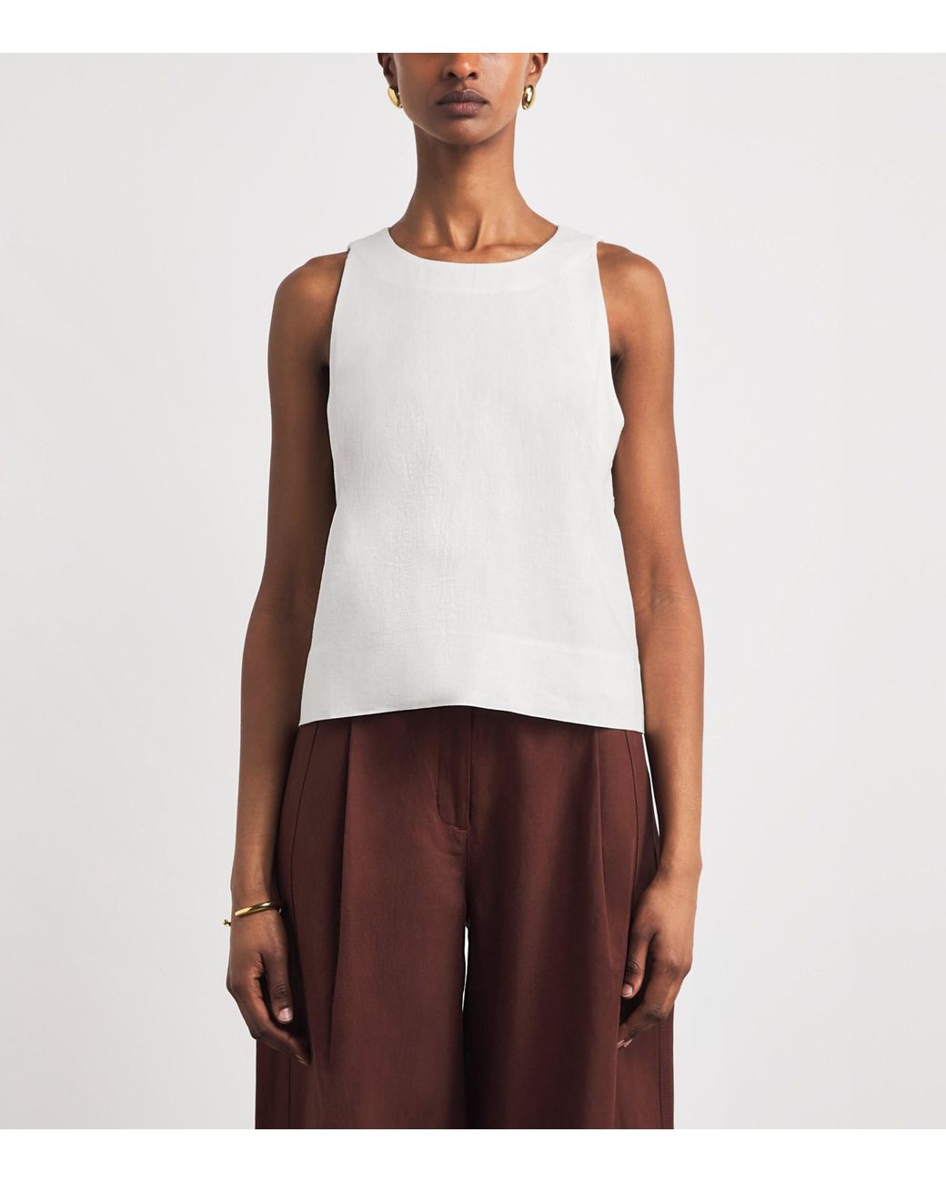 ME+EM White Linen-Blend Creaseless Shell Top