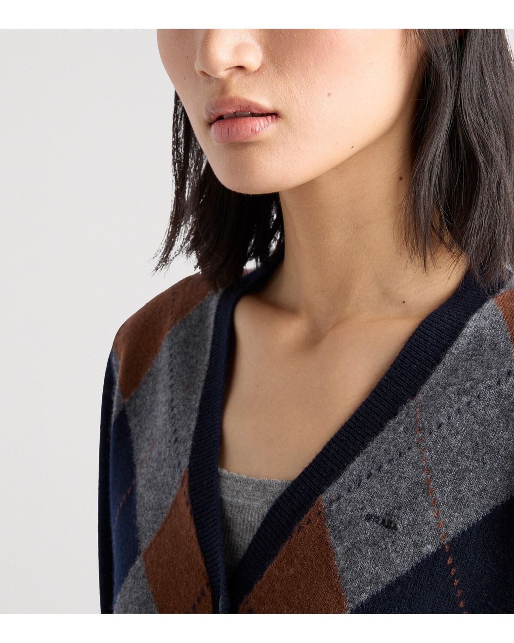 Prada Blue Cashmere Argyle Cardigan