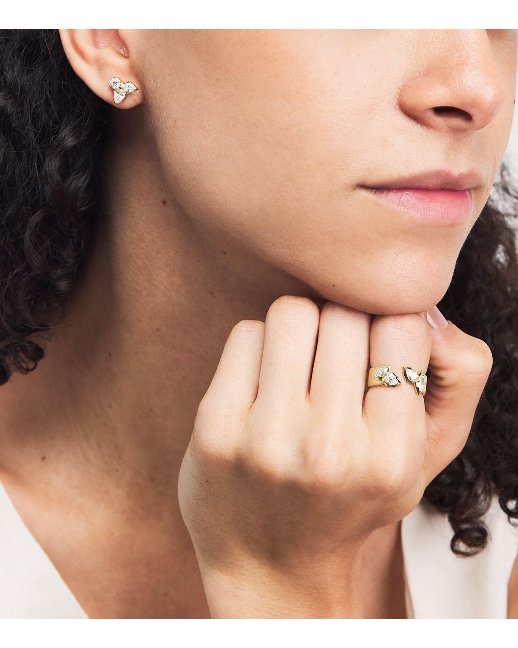 Jade Trau Natural And Diamond Poppy Open Band Ring