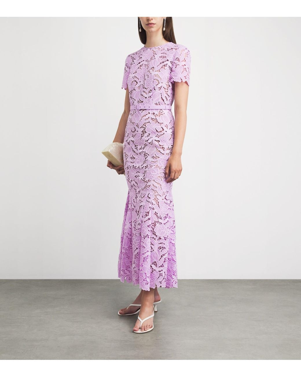 Self-Portrait Purple Lace Belted Midi Dress