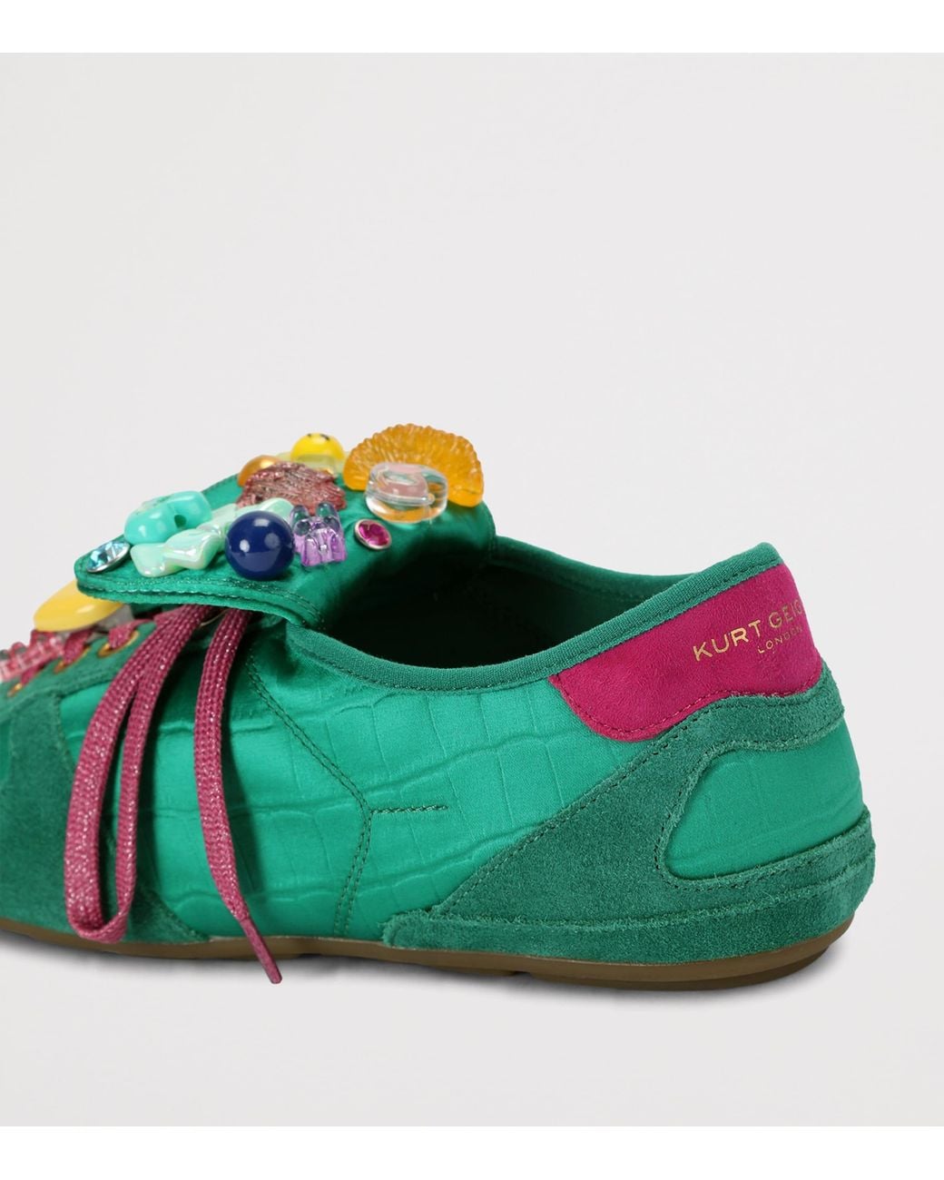 Kurt Geiger Green Satin Printed Wembley Sneakers
