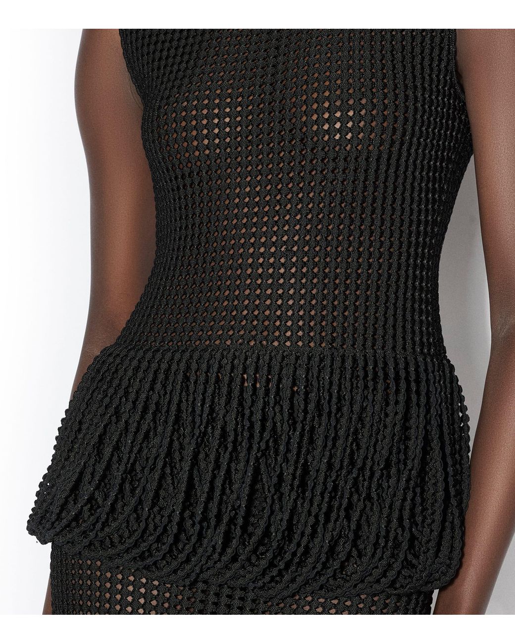 Alaïa Black Mesh Peplum Tank Top