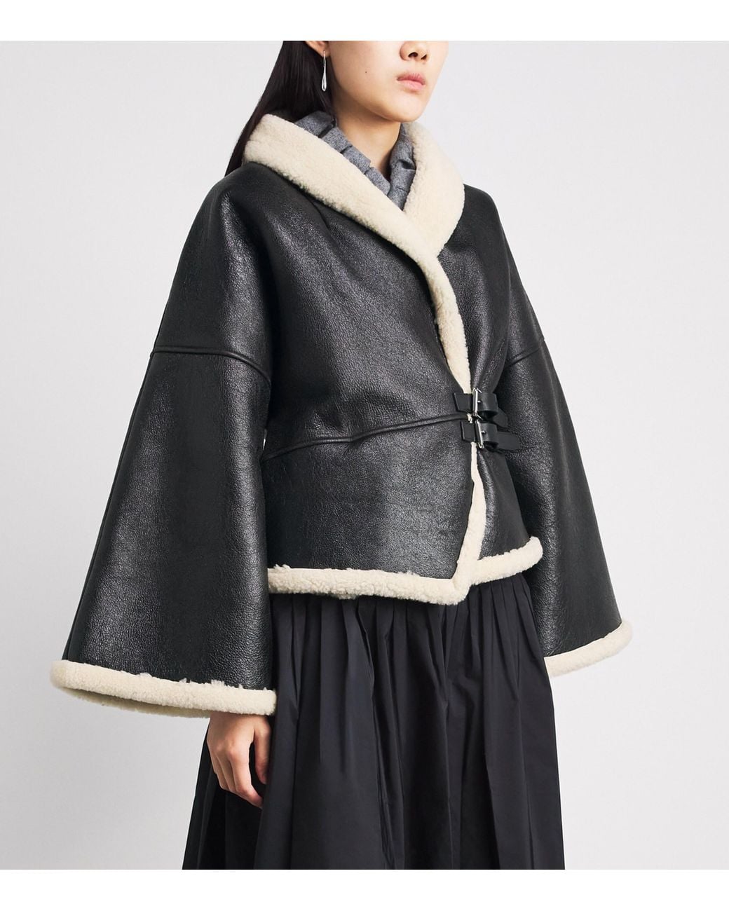 Polo Ralph Lauren Black Shearling Buckled Wrap Jacket