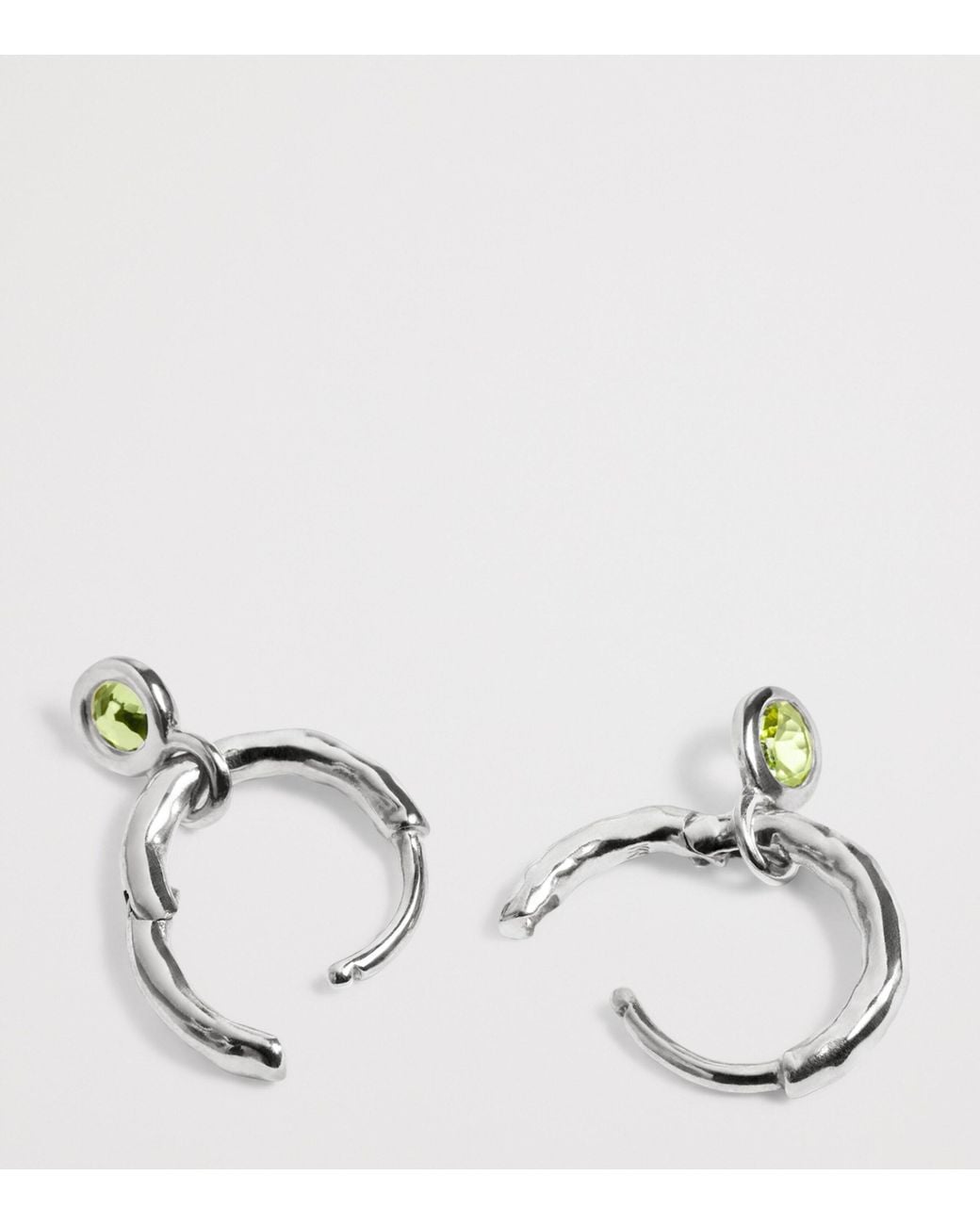 Monica Vinader White Sterling And Peridot August Birthstone Huggie Earrings