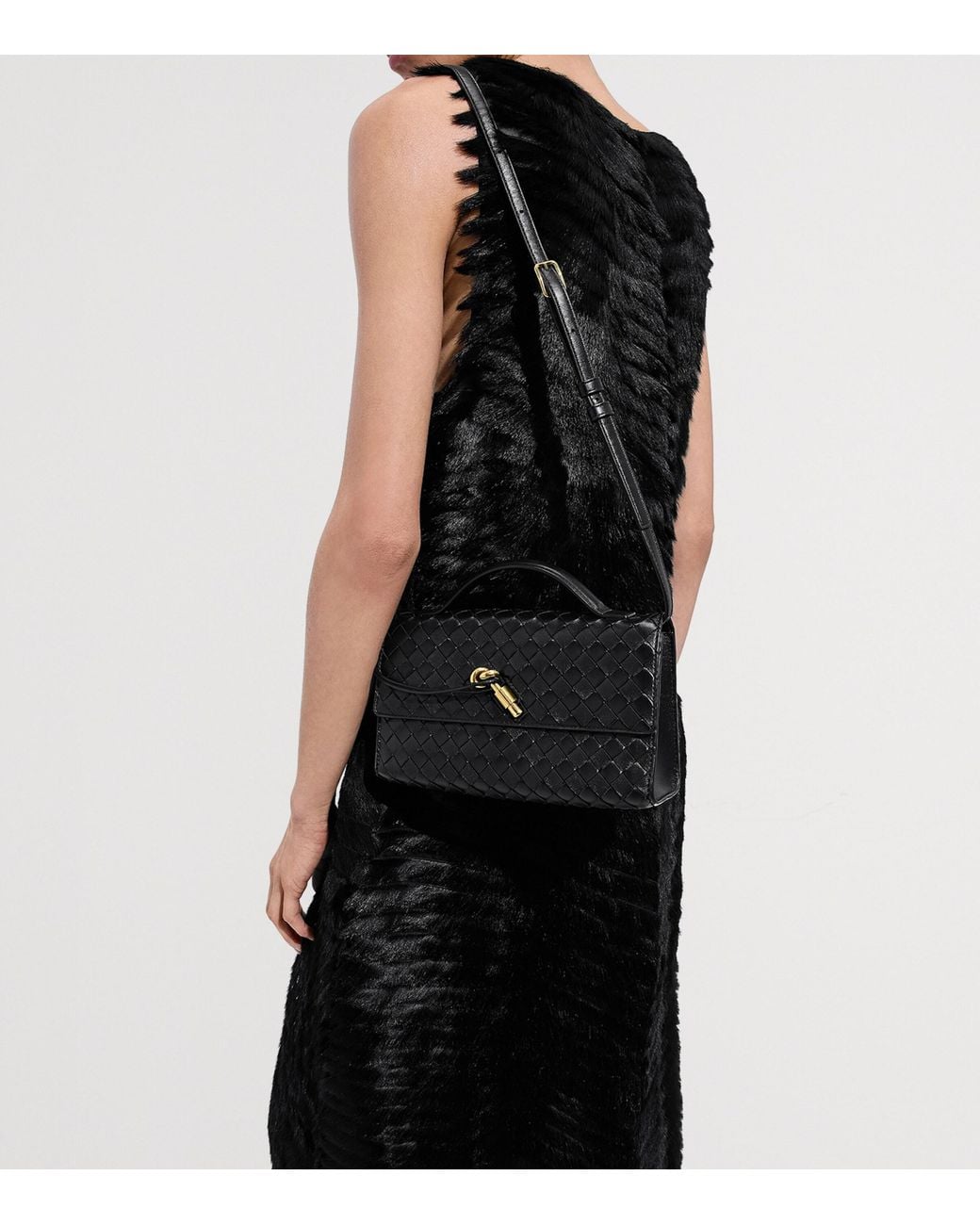 Bottega Veneta Black Leather Andiamo Top-Handle Bag
