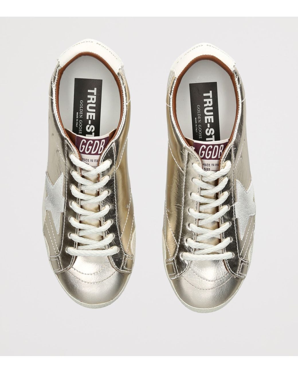 Golden Goose Deluxe Brand White Metallic Leather True Star Sneakers