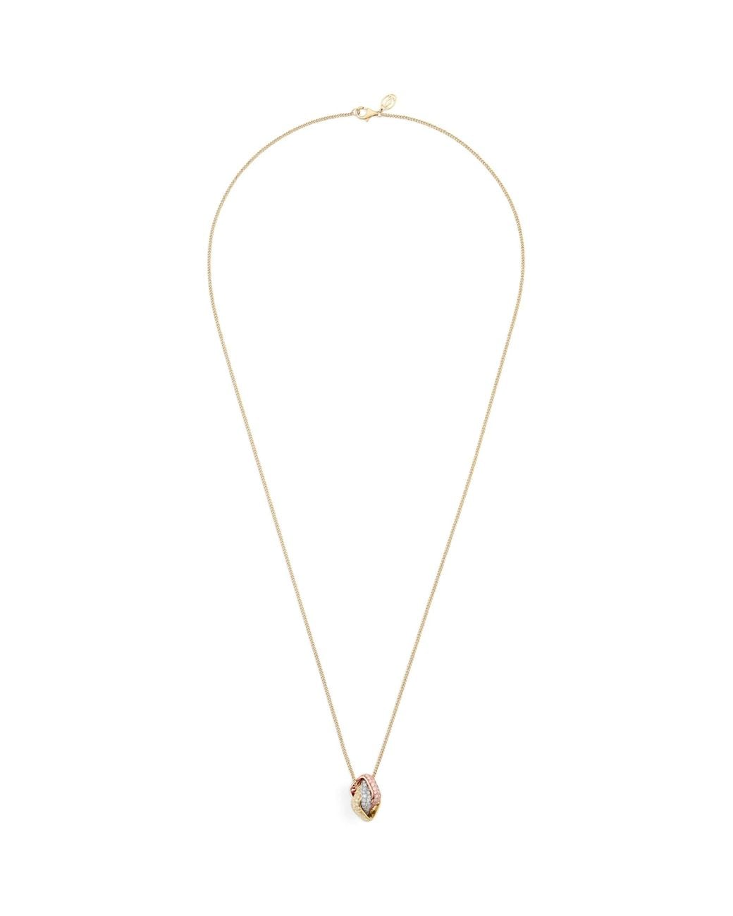 Cartier Metallic Mixed And Diamond Trinity Cushion Pendant Necklace