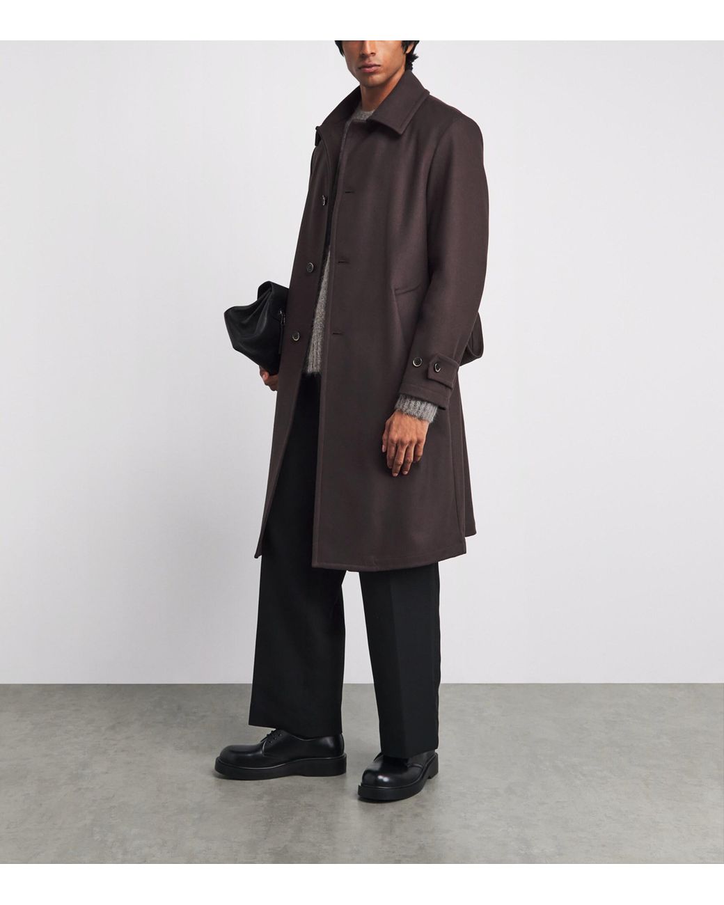 Barena Brown Wool-Blend Longline Overcoat for men