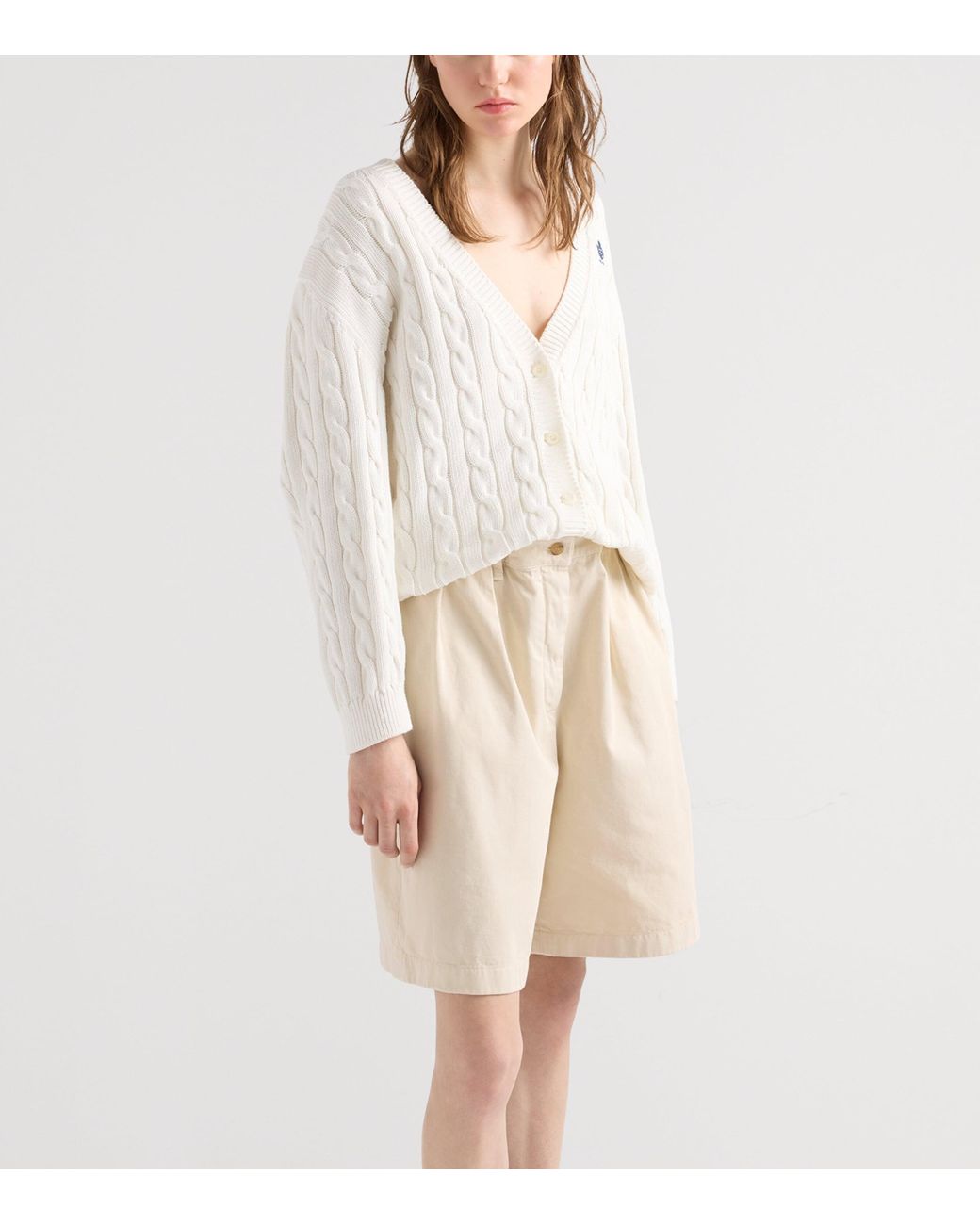 Prada White Cotton Cable-Knit Cardigan