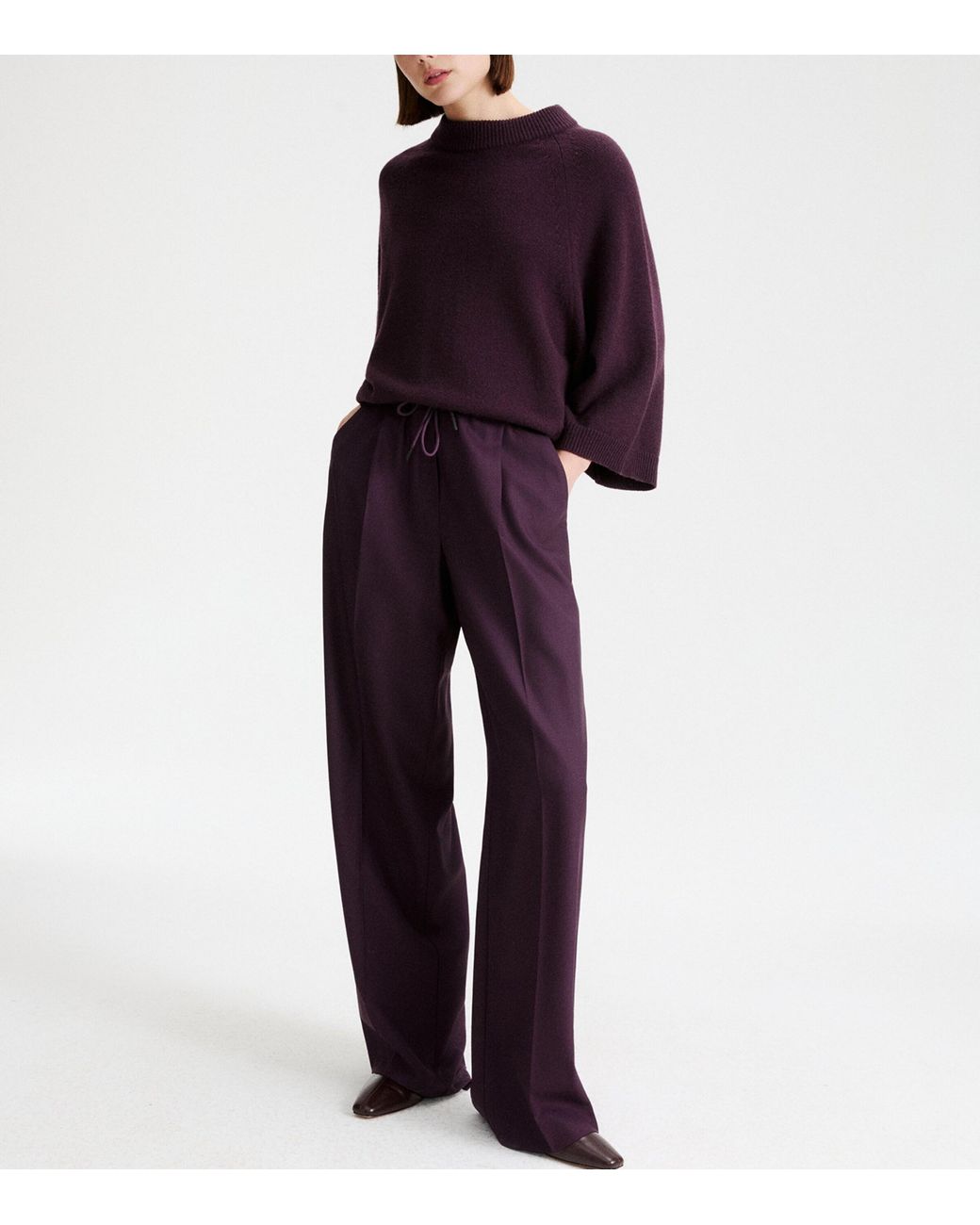 Marella Purple Virgin Wool Drawstring Relaxed Trousers