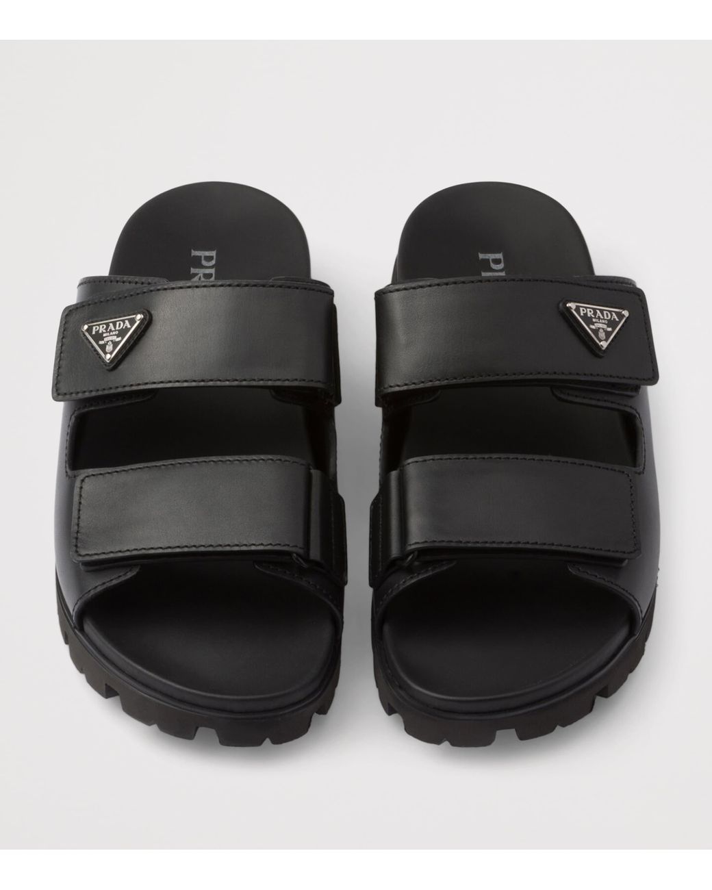 Prada Black Leather Triangle Sandals for men