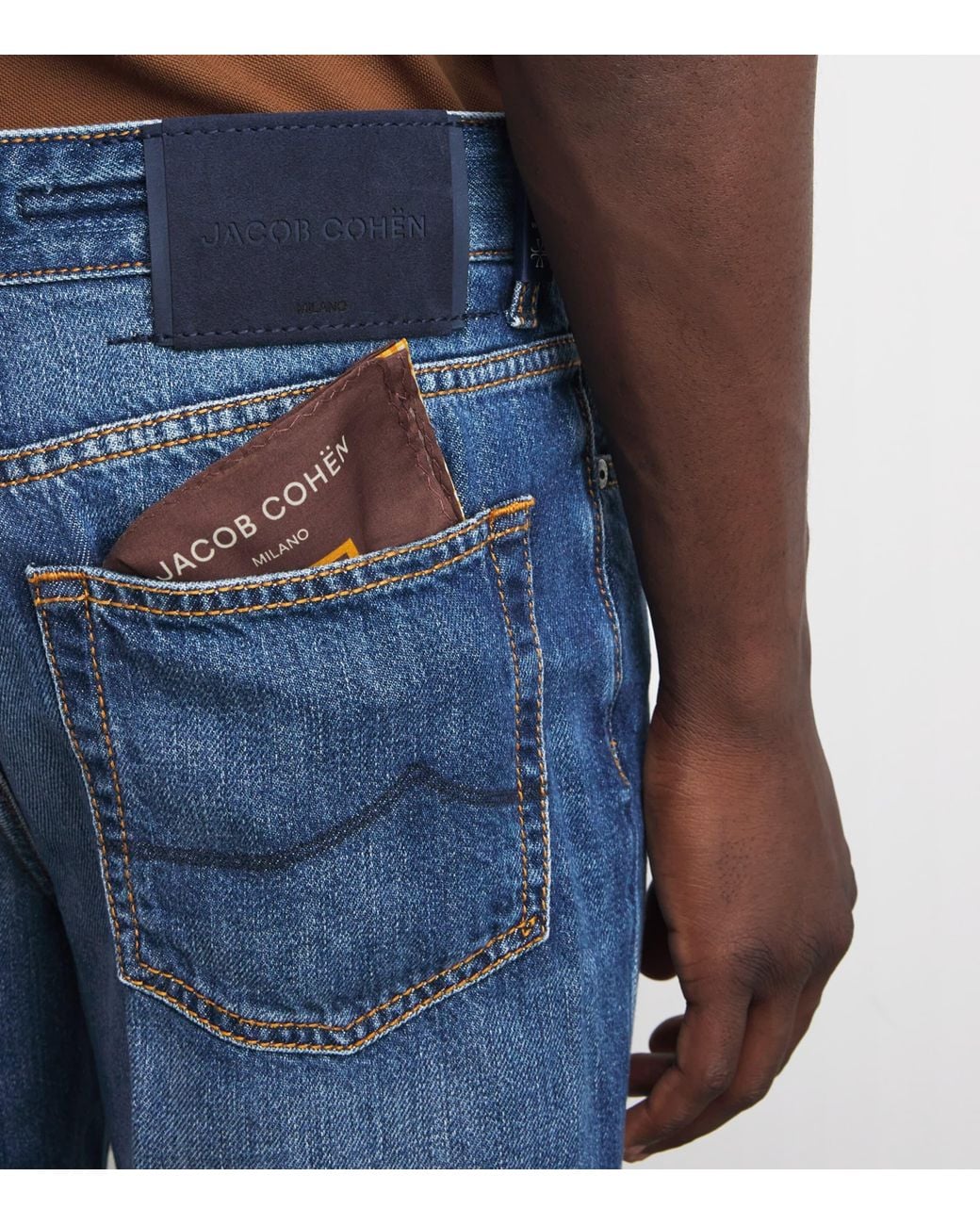 Jacob Cohen Blue Suede-Patch Alex Straight Jeans for men