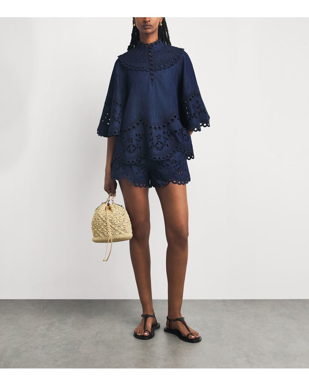Zimmermann Blue Denim Broderie Mahon Shorts