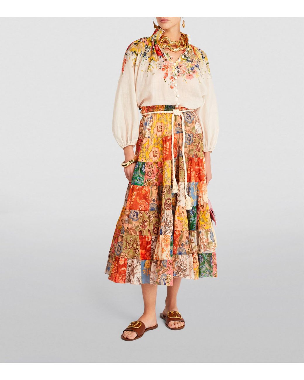 Zimmermann Patchwork Junie Midi Skirt in Orange | Lyst