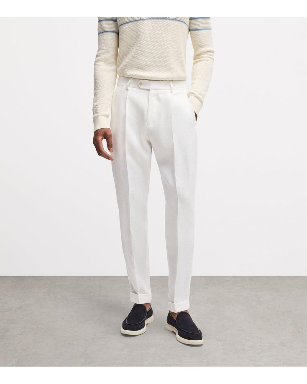 Boss White Linen Tailored Trousers for men