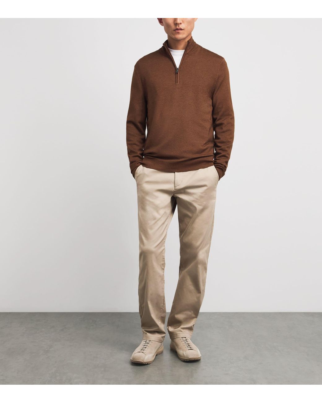 Bogner Brown Virgin Wool Ouri Quarter-Zip Sweater for men