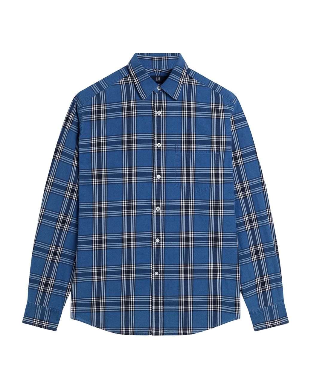 Dunhill Blue Cotton Check Print Shirt for men