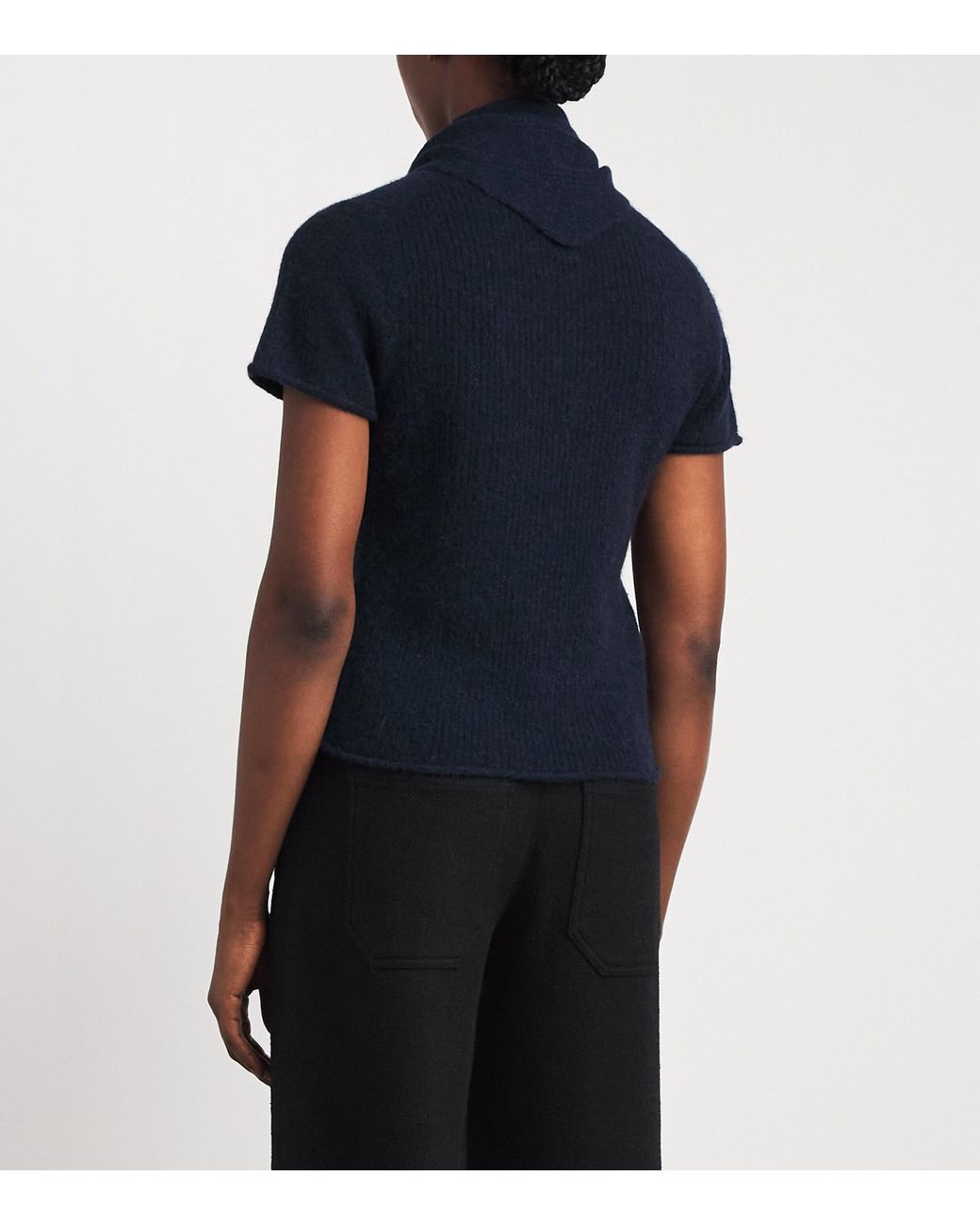 ME+EM Blue Wool-Blend Scarf Half-Zip T-Shirt